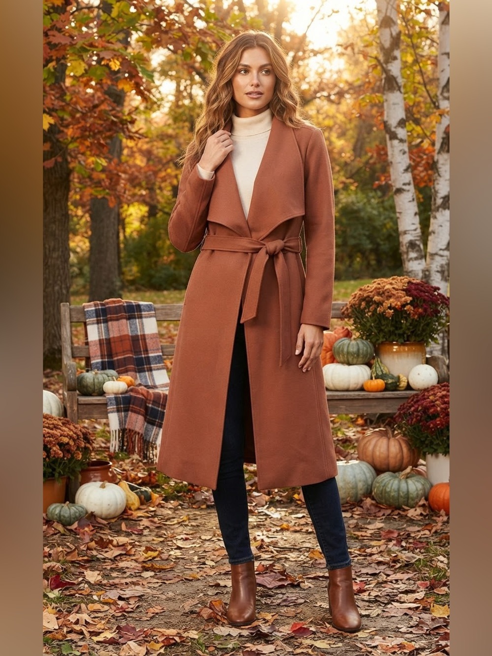JustFab Rust Trench Coat with Self Tie Belt